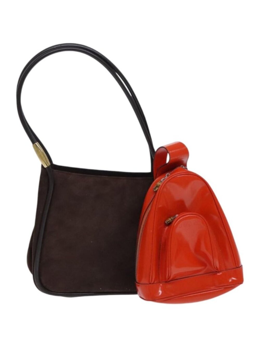 GUCCI Shoulder Bag Suede Patent 2 Set Brown Orange